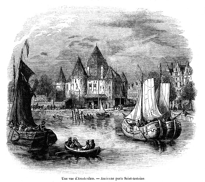 De oude Sint-Antoniuspoort in Amsterdam - gravure gereproduceerd en digitaal gerestaureerd door © Norbert Pousseur