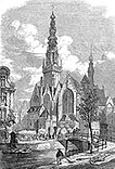 Pour zoom : La vieille église d'Amsterdam - gravure reproduite et restaurée numériqueemnt par © Norbert Pousseur