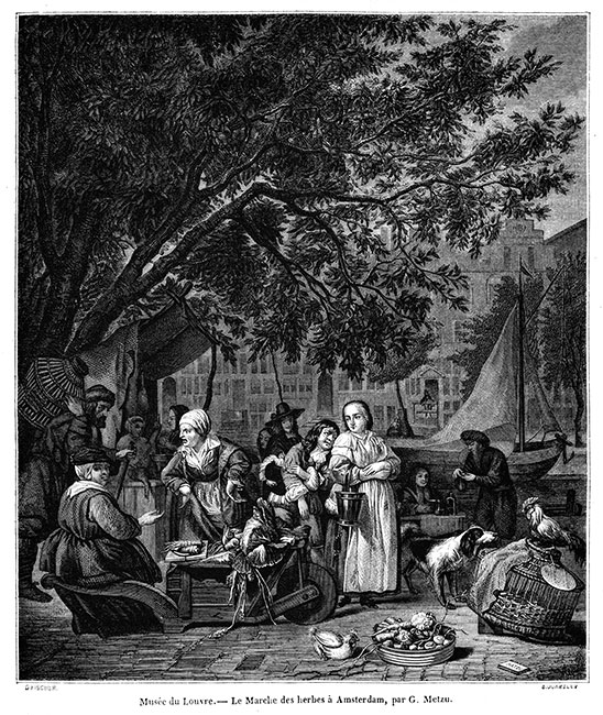 Le marché aux herbes d'Amsterdam - gravure reproduite et restaurée numériqueemnt par © Norbert Pousseur