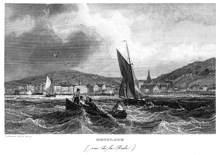 Honfleur depuis la Rade vers 1860 - gravure de Outhwaite reproduite et restaurée par © Norbert Pousseur 