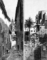 Pour zoom, Hyères : une rue de la vieille ville et le Quartier St paul vers 1885  - gravure reproduite et restaurée par © Norbert Pousseur