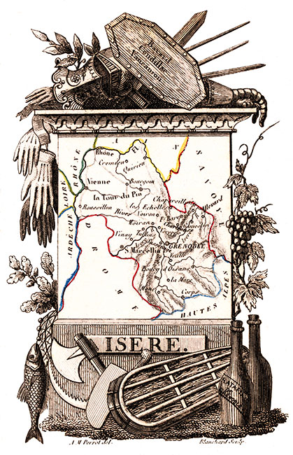 Carte succinte de l'Isère vers 1830 - gravure reproduite et restaurée numériquement par © Norbert Pousseur
