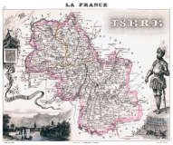 Zoom sur Carte du département de l'Isère en 1851 - gravure reproduite et restaurée numériquement par © Norbert Pousseur