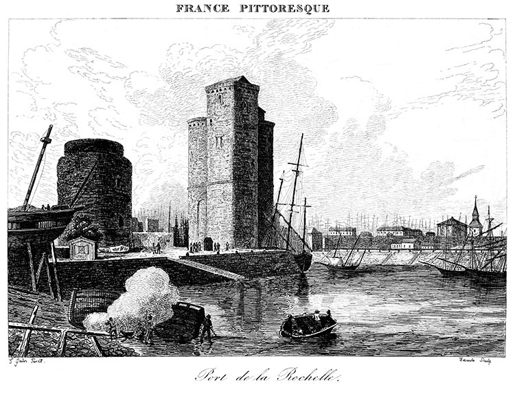 La Rochelle vue des quais, vers 1830 - gravure reproduite et restaurée numériquement par © Norbert Pousseur
