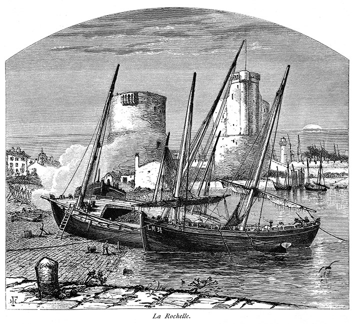 Barques au port de La Rochelle, vers 1880,  - gravure reproduite et restaurée numériquement par © Norbert Pousseur