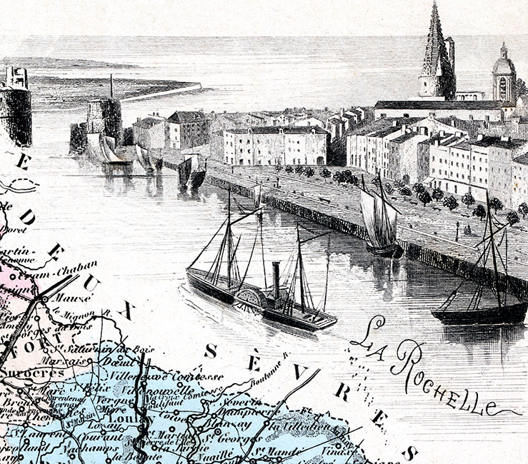 Gravure de la Rochelle, en 1883 - gravure reproduite et restaurée numériquement par © Norbert Pousseur