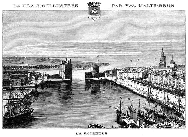 Port de La Rochelle et sa rade, vers 1880 - gravure reproduite et restaurée numériquement par © Norbert Pousseur
