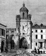 Zoom sur Eglise St Sauveur de La Rochelle vers 1875 - gravure reproduite et restaurée numériquement par © Norbert Pousseur