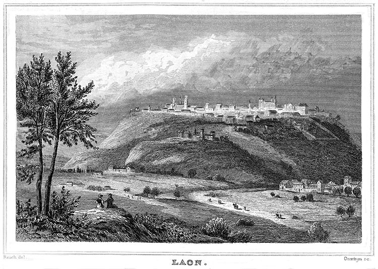 Laon sur son plateau, vers 1835 - gravure reproduite et restaurée numériquement par © Norbert Pousseur