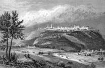 Zoom sur Laon sur son plateau, vers 1835 - gravure reproduite et restaurée numériquement par © Norbert Pousseur
