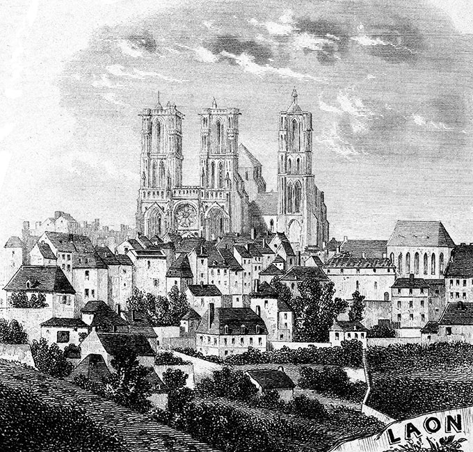 Laon et sa cathédrale vers 1880 - gravure reproduite et restaurée numériquement par © Norbert Pousseur