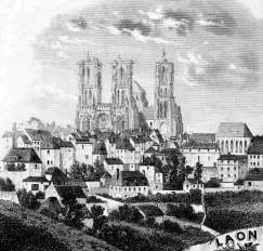 Zoom sur Laon et sa cathédrale vers 1880 - gravure reproduite et restaurée numériquement par © Norbert Pousseur