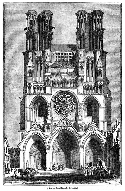 La cathédrale de Laon vers 1830 - gravure reproduite et restaurée numériquement par © Norbert Pousseur