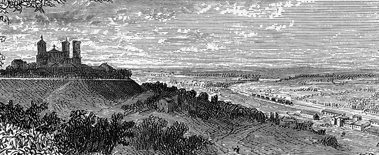 Panorama de Laon vers1875,  - gravure reproduite et restaurée numériquement par © Norbert Pousseur