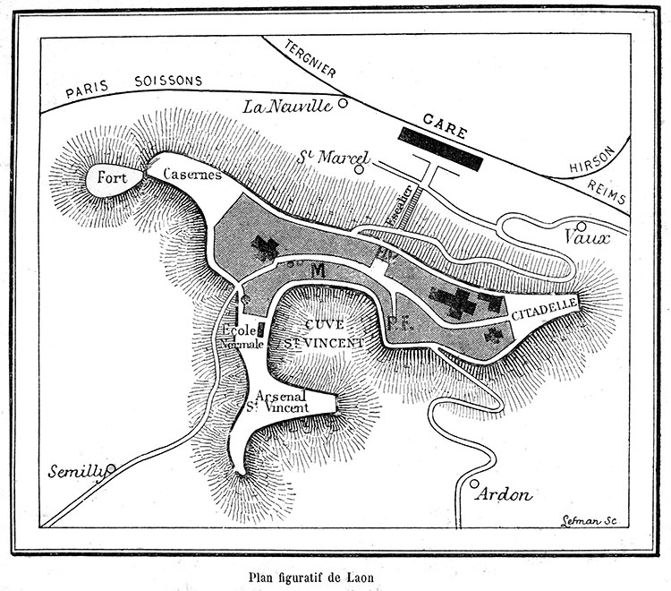 Plan global de Laon vers1880 - gravure reproduite et restaurée numériquement par © Norbert Pousseur