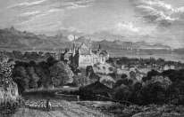 Pour zoom, Lausanne vers 1830 depuis une de ses routes d'accès - gravure reproduite et restaurée numériquement par  © Norbert Pousseur