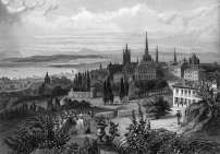 Pour zoom, Lausanne vers 1860 depuis la terrasse de l'ancien évêché - gravure reproduite et restaurée numériquement par  © Norbert Pousseur