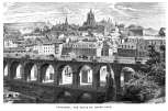 Pour zoom, Lausanne, vue du Grand pont, vers 1900 - gravure reproduite et restaurée numériquement par  © Norbert Pousseur