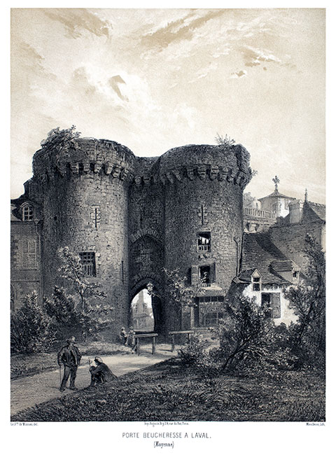 La porte Bucheresse à Laval vers 1850 - gravure reproduite et restaurée numériquement par © Norbert Pousseur