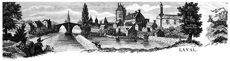 Gravure de la ville de Laval, en 1883 - gravure reproduite et restaurée numériquement par © Norbert Pousseur Gravure de la ville de Laval, en 1851 - gravure reproduite et restaurée numériquement par © Norbert Pousseur