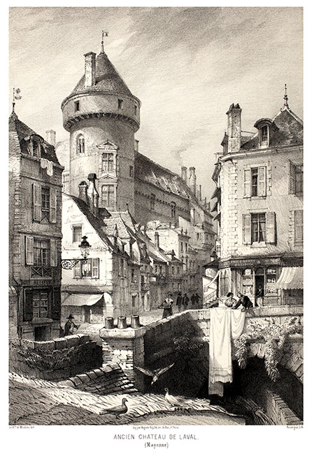 L'ancien château de Laval vers 1850 - gravure reproduite et restaurée numériquement par © Norbert Pousseur