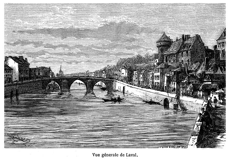 Laval et la Mayenne vers 1870 - gravure reproduite et restaurée numériquement par © Norbert Pousseur