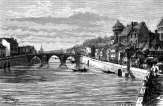 Zoom sur Laval et la Mayenne vers 1870 - gravure reproduite et restaurée numériquement par © Norbert Pousseur