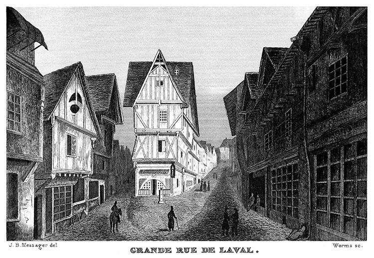 La rue Grande de Laval vers 1835 - gravure reproduite et restaurée numériquement par © Norbert Pousseur