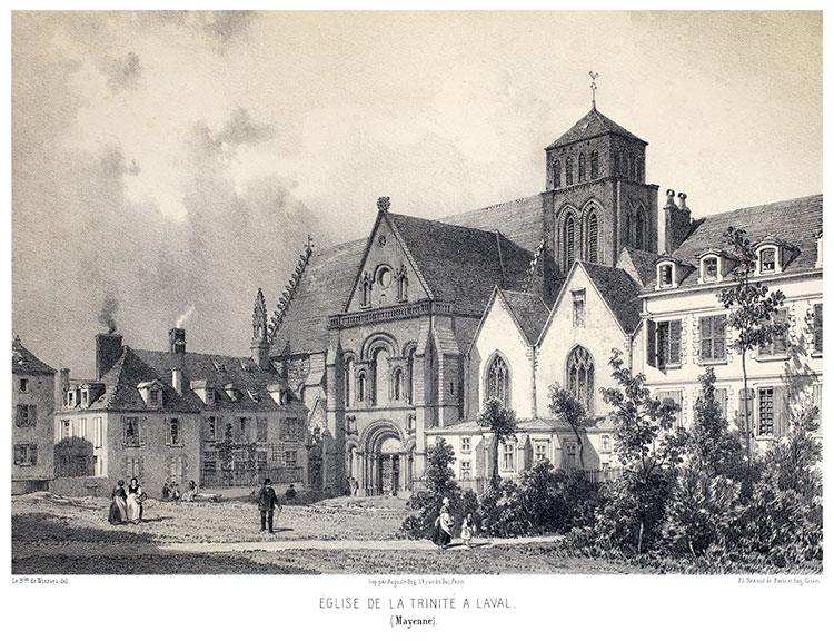 Eglise de la Trinité à Laval vers 1850 - gravure reproduite et restaurée numériquement par © Norbert Pousseur