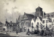 Zoom sur Eglise de la Trinité à Laval vers 1850 - gravure reproduite et restaurée numériquement par © Norbert Pousseur