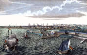 Pour zoom, Vue de la ville du Havre du côté du port, la citadelle au premier plan  - gravure reproduite puis restaurée numériquement par © Norbert Pousseur