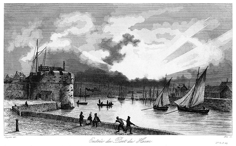 Entrée du port du Havre - gravure reproduite puis restaurée numériquement par © Norbert Pousseur Entrée du port du Havre - gravure reproduite puis restaurée numériquement par © Norbert Pousseur