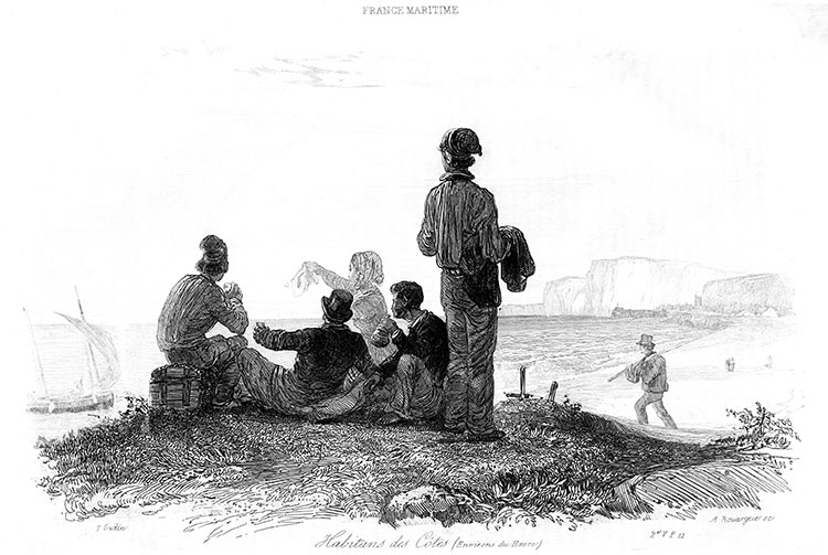 Habitants sur une page du Havre  - gravure reproduite puis restaurée numériquement par © Norbert Pousseur