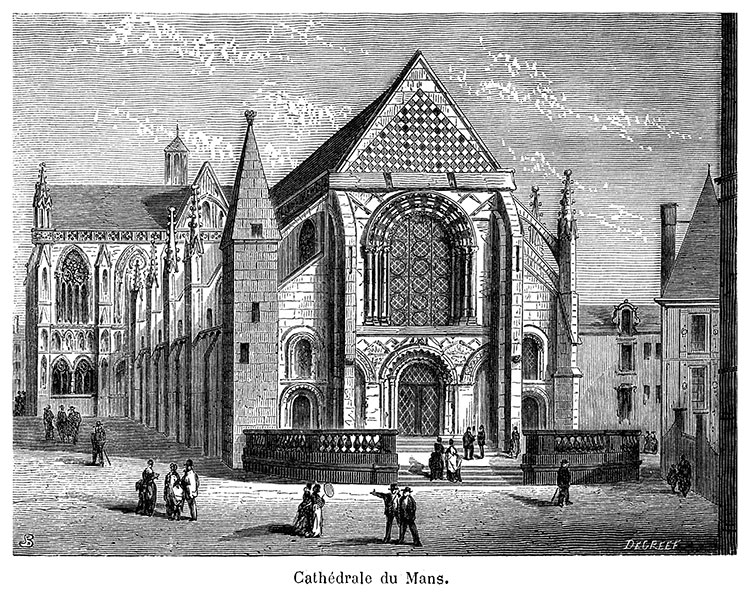 La cathédrale du Mans vers 1870 - gravure reproduite et restaurée numériquement par © Norbert Pousseur