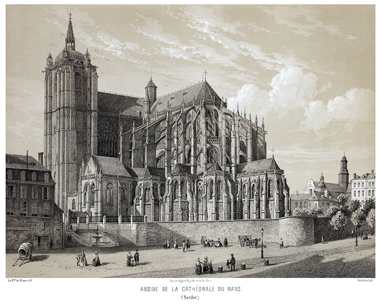 Abside de la cathédrale du Mans vers 1850 - gravure reproduite et restaurée numériquement par © Norbert Pousseur
