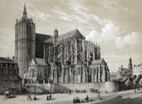 Zoom sur Abside de la cathédrale du Mans vers 1850 - gravure reproduite et restaurée numériquement par © Norbert Pousseur