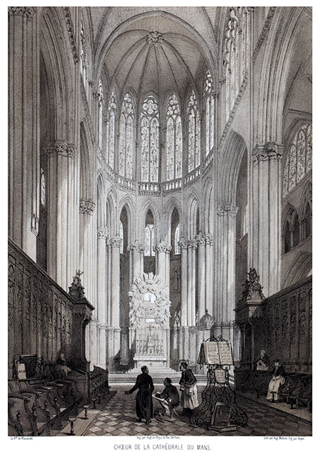 Choeur de la cathédrale du Mans vers 1850 - gravure reproduite et restaurée numériquement par © Norbert Pousseur