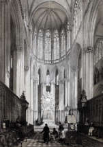 Zoom sur Choeur de la cathédrale du Mans vers 1850 - gravure reproduite et restaurée numériquement par © Norbert Pousseur