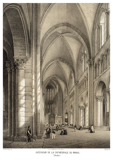 Intérieur de la cathédrale du Mans vers 1850 - gravure reproduite et restaurée numériquement par © Norbert Pousseur