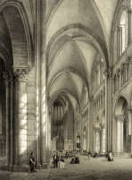 Zoom sur Intérieur de la cathédrale du Mans vers 1850 - gravure reproduite et restaurée numériquement par © Norbert Pousseur