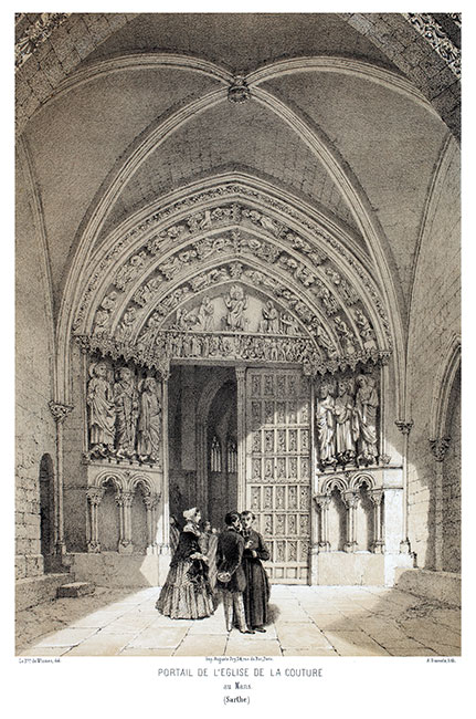 Portail de l'église La Couture au Mans vers 1850 - gravure reproduite et restaurée numériquement par © Norbert Pousseur