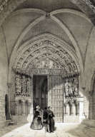Zoom sur Portail de l'église La Couture au Mans vers 1850 - gravure reproduite et restaurée numériquement par © Norbert Pousseur