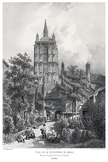 La tour de la cathédrale du Mans vers 1850 - gravure reproduite et restaurée numériquement par © Norbert Pousseur