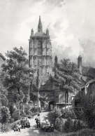 Zoom sur La tour de la cathédrale du Mans vers 1850 - gravure reproduite et restaurée numériquement par © Norbert Pousseur