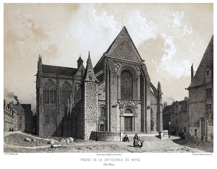 Façade de la cathédrale du Mans vers 1850 - gravure reproduite et restaurée numériquement par © Norbert Pousseur