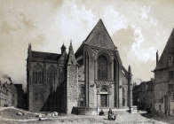Zoom sur Façade de la cathédrale du Mans vers 1850 - gravure reproduite et restaurée numériquement par © Norbert Pousseur