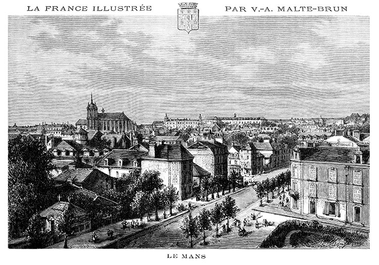 Le centre du Mans vers 1870 - gravure reproduite et restaurée numériquement par © Norbert Pousseur