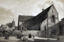 Zoom sur Eglise Notre-Dame du Pré au Mans vers 1850 - gravure reproduite et restaurée numériquement par © Norbert Pousseur