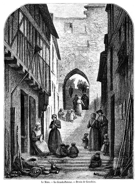 La grande poterne du Mans vers 1870 - gravure reproduite et restaurée numériquement par © Norbert Pousseur
