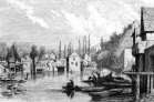 Zoom sur Le quartier des tanneurs du Mans vers 1870 - gravure reproduite et restaurée numériquement par © Norbert Pousseur